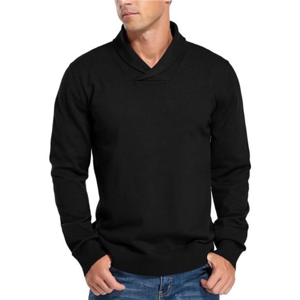 Slim Fit Long Sleeve Shawl Collar Pullover Sweater For Men